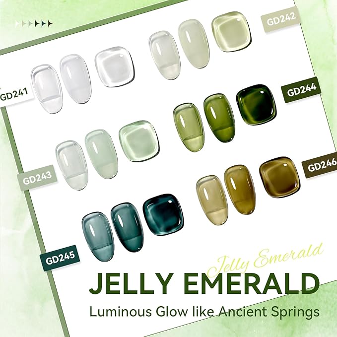 JODSONE Jelly Gel Nail Polish Set of 6 Colors,Semi-Transparent Green Gel for DIY Nail Art, UV/LED Cured, Long-Lasting & High-Shine Manicure at Home or Salon, Gift for Women