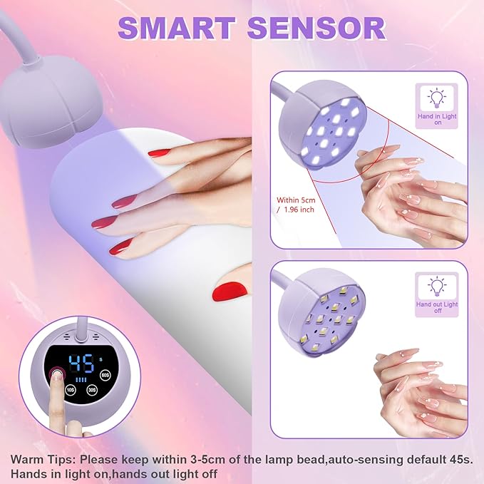 CGBE UV Nail Lamp, Cordless Gooseneck Gel x Lamp, 36W Mini Flash Cure Light, Portable USB LED Nail Light with 4 Timers & Auto Sensor for Salon Home DIY Use, Purple