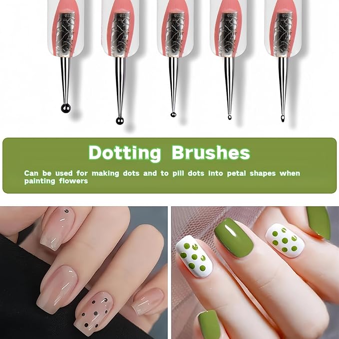 5PCS Dual-Ended Nail Art Dotting Tools – Silicone Sculpting Pens & Ball Stylus Set for Gel Polish, Builder Gel, Chrome Powder, 3D DIY Nail Art Design & Manicure Decoration