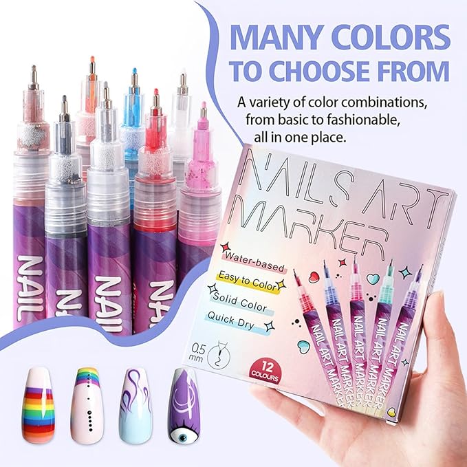 12 Colors Nail Art Pens Set With 500PCS Nail Form,New Nail Art Markers Polish Pen for Women Everyone, Nail Art Tools for Dotting Drawing Painting Point Liner DIY (1 set)