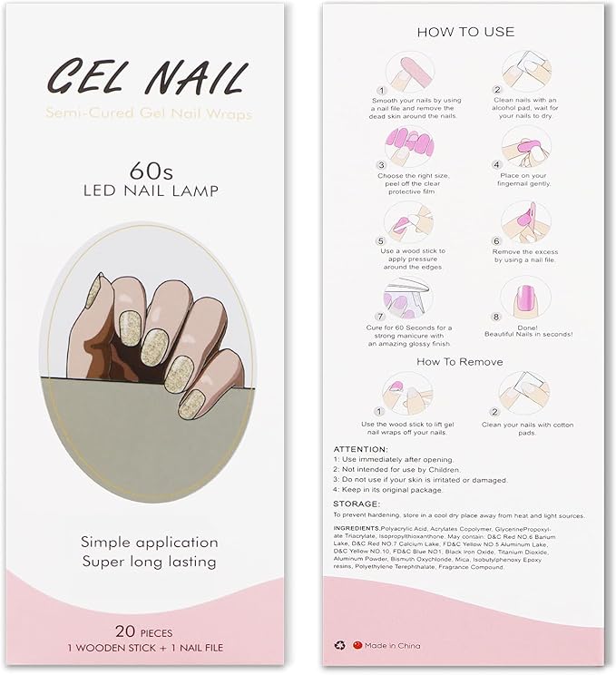 JMEOWIO Gel Nail Stickers Glitter Gold Christmas Semi Cured Gel Nail Strips Wraps UV/LED Nails Art Design Decoration Accessories