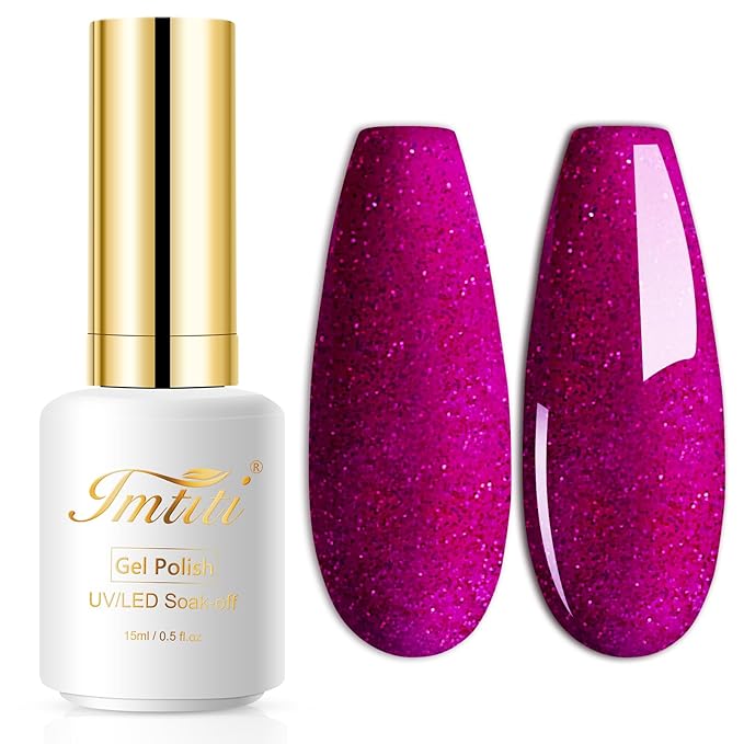 Imtiti Glitter Gel Nail Polish, 1 Pc 0.5 fl oz Sparkly Vanessa Red Wine, DIY Gel Nail Design for Salon Manicure, Christmas Decoration