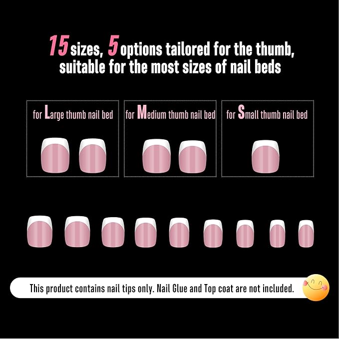 NOVO OVO Short Square Round White French Tip Nail Tips Press on BERRY PINK, Extra Thick Full Cover False Fake Nails, Need Builder Gel Top Coat & Glue, for Salon DIY Acrylic Extension x15 Sizes 240 pcs