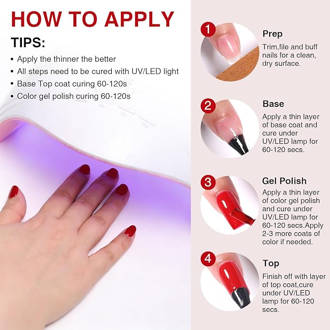 6Pcs 12ml Gel Nail Polish Set with Red White Blue, Gel Polish Kit for Salon DIY at Home, Soak Off LED UV Gel Nail Polish, Gifts for Women Girls