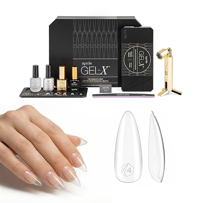 Aprés Gel-X Professional Nail Extension Starter Kit, 14 Sizes 00-9 w/ Half Sizes, Soft Gel-X Tips, HEMA/TPO-Free (Sculpted Stilleto Medium)