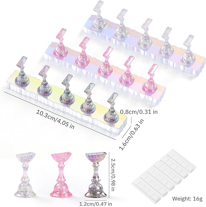 Etercycle 2 Set Nail Holder for Display Painting Nails - Aurora Acrylic Magnetic Practice Nail Stand Set - Fake Nail Holder for Press On Nails with Reusable Adhesive Putty (Pink+Black+Clear)
