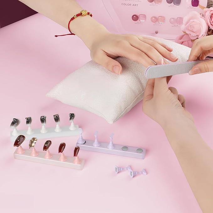 ANGNYA Nail Stand for Press Ons，3 Set Nail Holder for Painting Nails with 200PCS Nail Sticky Tabs Powerful Magnetic Fake Nail Stands for Nail Holder Nail Display Press on Home DIY Salon Supplies