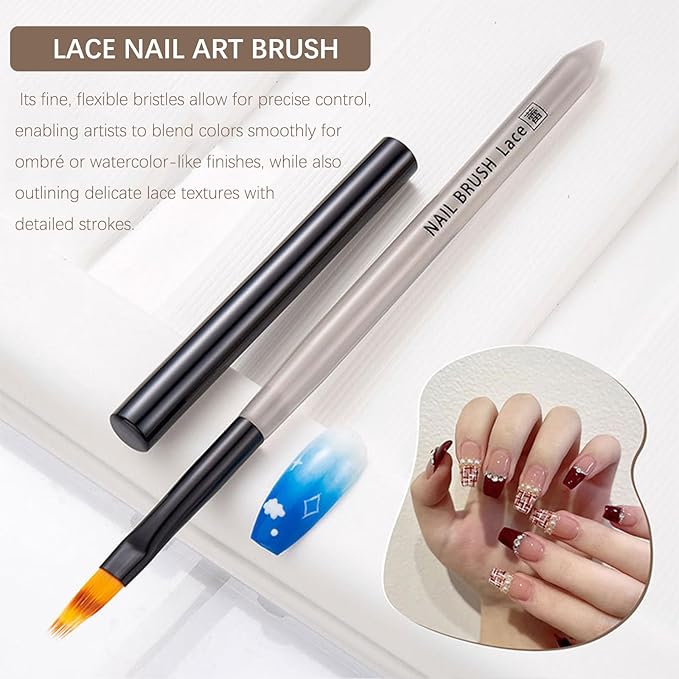 Ombre Nail Brush (Lace), Ombre Brush for Gel Nails, Gradient Manicure Brushes, Gel Nail Polish Pen, Glitter Nail Art Design Painting Tools for Salon & Home, Nail Artists & DIY Enthusiasts