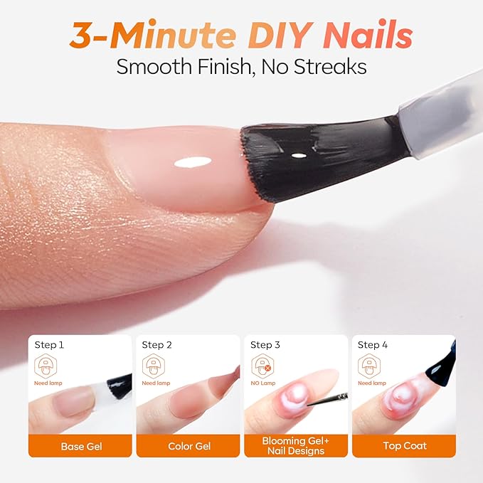 modelones Gel Top Base Coat and Blooming Gel Polish Set, 15ML 3PCS Clear Tortoise Bloom Marble Aura Painting Nail Art No Wipe Super Shiny Top Base Coat Soak Off U V DIY Manicure Gift for Women