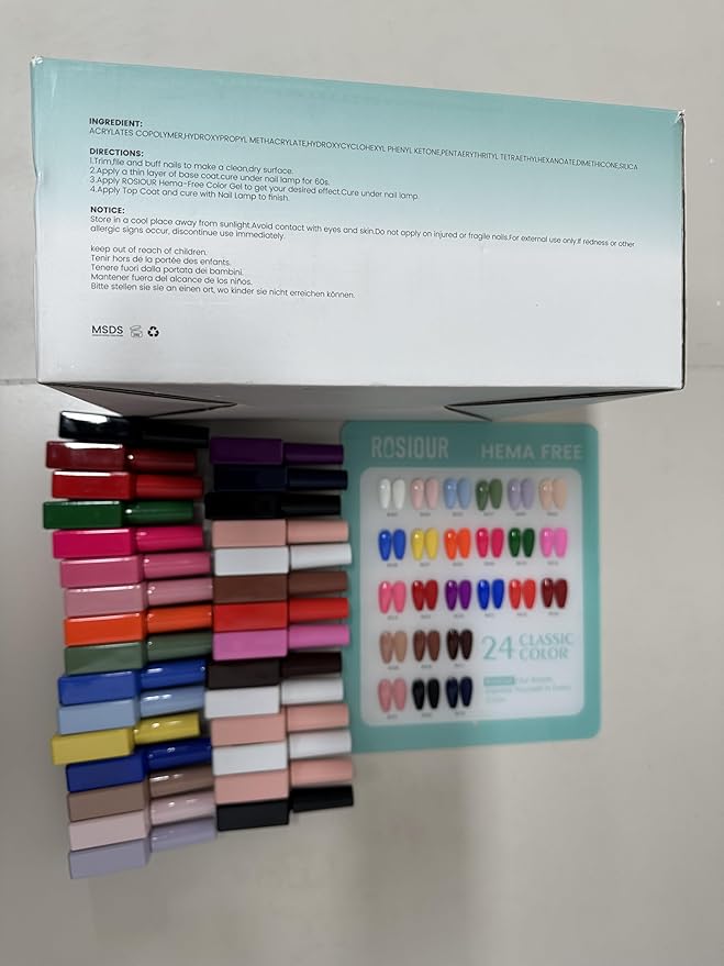 Hema Tpo Free Gel Nail Polish Set- 24Colors 18ml Gel Polish Starter Set with 6PCS Matte Glossy Base Top Coat Primer Blooming Builder Gel At Home Gel Manicure Kit Gifts for Women Girl