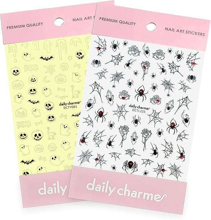 Daily Charme Haunting Halloween Sticker Bundle Luminous Halloween Nail Art Stickers Decals Glow in The Dark Nail Stickers for Women Girl Self-Adhesive DIY Manicure Sticker Nail Accessories