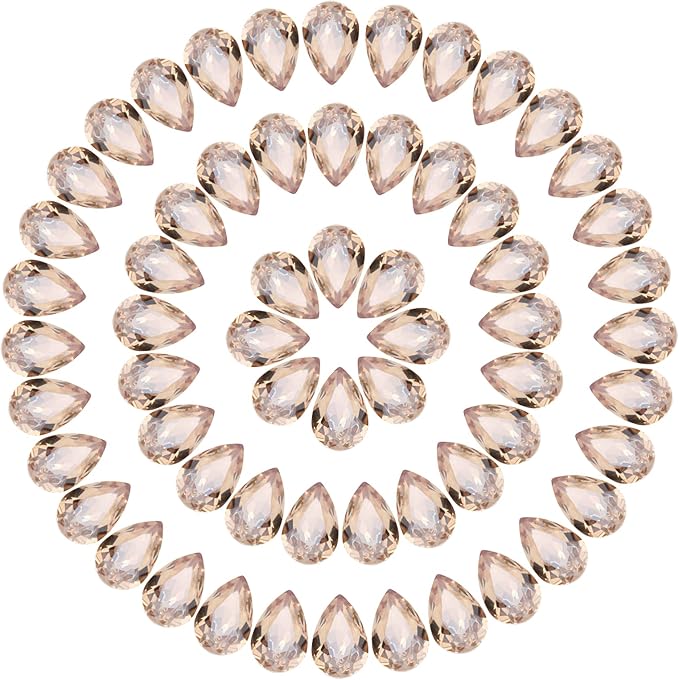 MECCANIXITY Teardrop Rhinestones 7x10mm, 84 Pcs Pointed Back K9 Glass Shiny Drop Shaped Rhinestones Crystal Gems for DIY Jewelry Making Crafts, Champagne