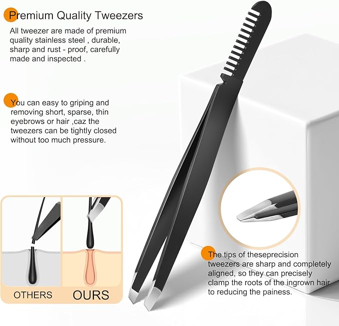 Tweezers Set,Precision Tweezers for Eyeborw Facial Hair Ingrown Hair Splinter Removal,Tweezers and Nail Clippers Set,Travel Nail Clippers Kit with Tweezer,Grooming Kit,Stocking Stuffing Gifts