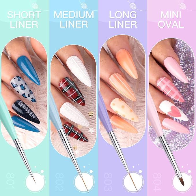 Gellen Nail Brushes for Nail Art 12Pcs - Nail Art Brushes Set Professional Acrylic & Gel Nail Brush Kit for Nail Art Design, Liner, Oval, Filbert, Fan, French Tip Nail Art Salon & Home DIY