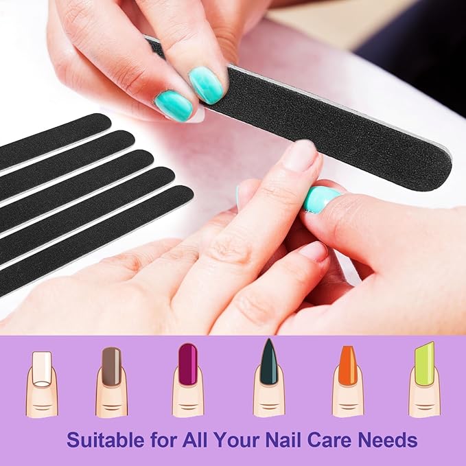 Emery Board Nail Files (50 Pack), 100/180 Grit Wooden Nail File for Natural Nails, 7 Inches Emory Filers Manicure Tool Set Disposable Nail File for Home Salon Black