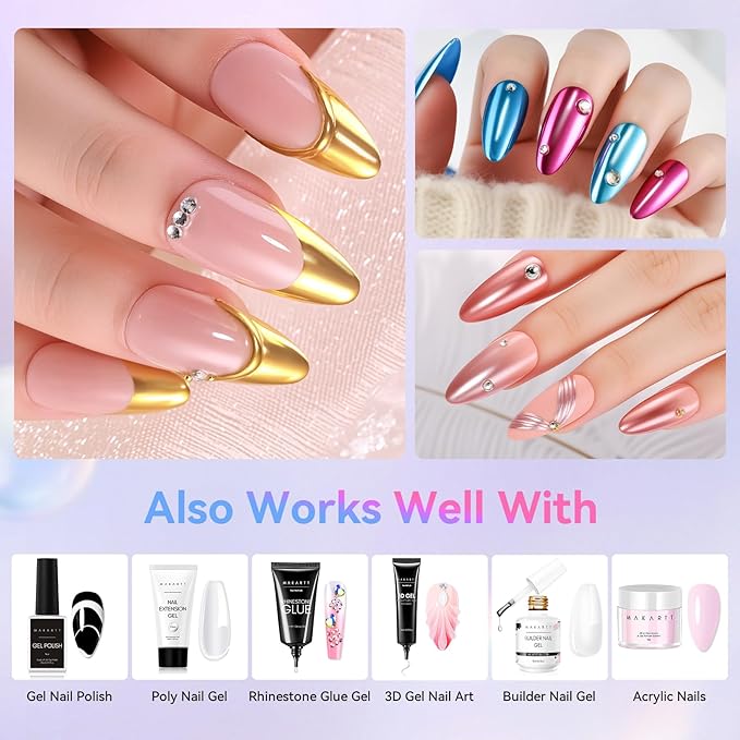 Makartt No Wipe Gel Top Coat for Chrome Nail Powder - Clear High Gloss Mirror Shine Top Coat Gel Nail Polish, Long Lasting Soak-Off LED UV Lamp, DIY Home Salon Art Design Gifts, 8ml Pink Bottle