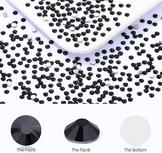 Black Flatback Rhinestones, Glass Rhinestones for Nail Art and Craft, Glue Fix, Loose Crystal Gemstones(Black, SS8, 2880pcs, 2.3-2.5mm)