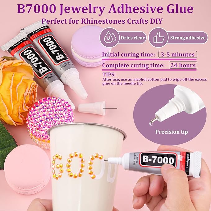 Resin Jelly Rhinestones for Crafting with B7000 Jewelry Glue, 1 Box Light Orange AB Flatback Crystal with 3Pcs 10ml Glue, Bedazzling Non Hotfix Gems for DIY Tumblers Clothing Shoes Manicure