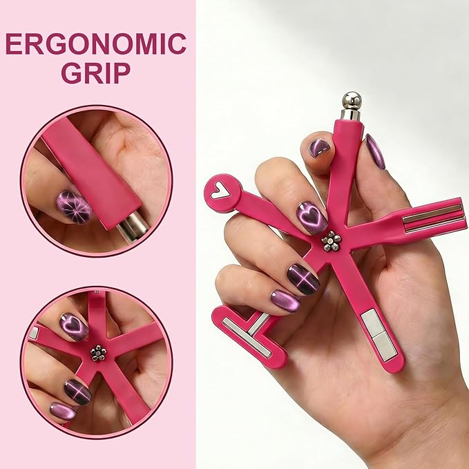 8 in 1 Cat Eye Magnet, Nail Magnets for Cat Eye Gel Polish, Cat Eye Tools for Nails with Steel Ball, Multifunctional Nail Magnet for Nail Salon Home DIY (Red)