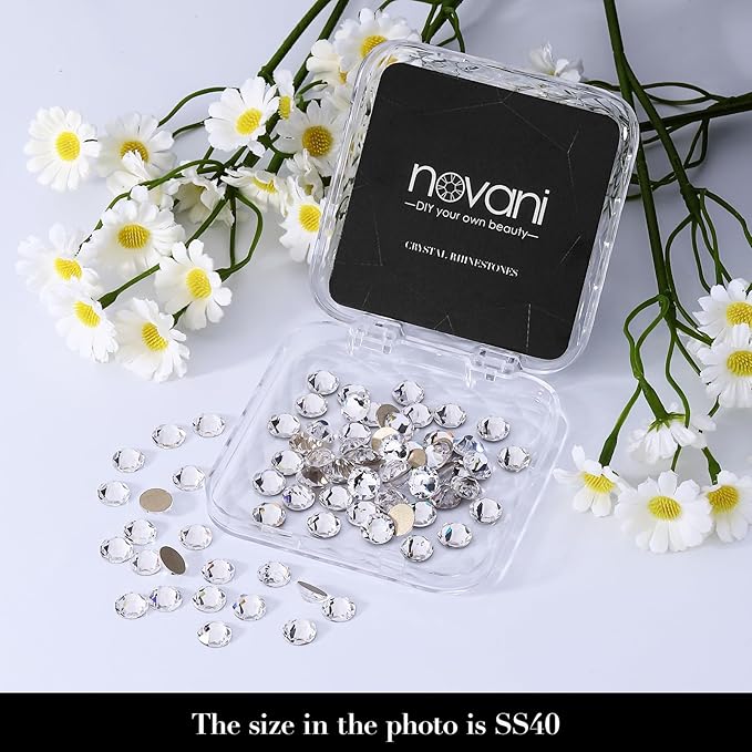 Novani 72pcs Clear Rhinestones Flat Back Round Rhinestone Style 2088 Sparkly Crystal Gemstones for Nail Art and Crafting,SS40(8.3-8.6mm)