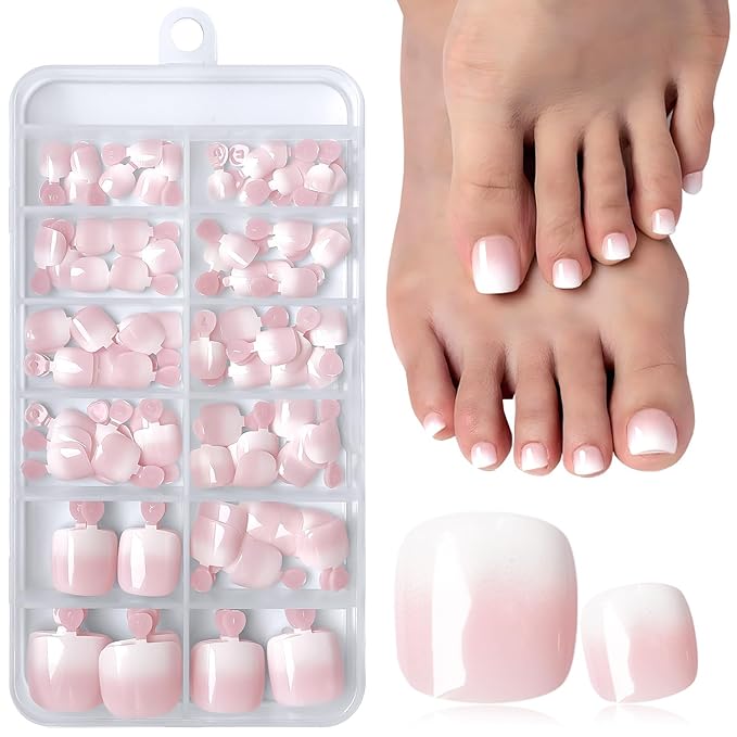 120PC Ombre Press on Toenails for Women Fake Toe nail Press ons Acrylic Toe Press on Nails Set, Ombre Press on Toe Nails Press on Fake Toenails Press ons Acrylic Toe Nail Tips Kit&Glue Tab-B
