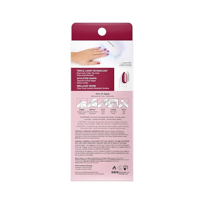 Dashing Diva Glaze Effects Nail Strip Set - Ruby Red Apple - Long Lasting, Chip Resistant, Semi-Cured Gel Nails - 4-Piece Manicure Set with 32 Strips