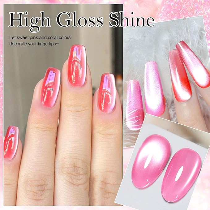 Glass Cat Eye Gel Nail Polish Set 12 Colors, Ceramic Magnetic Cats Gel Polish with Magnet Stick, Jelly Silk Velvet Crystal Effect Sock Off Nail Art Spring Summer Colors Manicure Gift Set for Women
