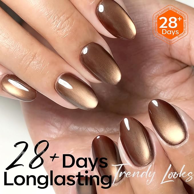 modelones Brown Cat Eye Gel Nail Polish Latte Shimmer 9D Magnetic Cateye Gel Nail Polish UV LED Soak Off Winter Nail Manicure 15ML