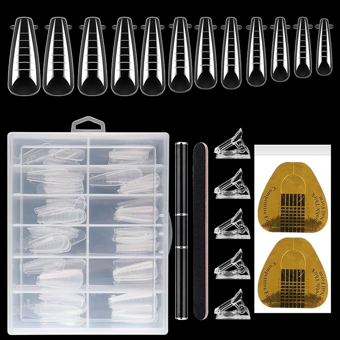 LIONVISON Poly Gel Nail Forms: 120Pcs Coffin Shape Nail Forms for Builder Gel Reusable - 12 Sizes Extension Acrylic Nail Molds Sets - False Nail Tips for Manicure Nail Art Design Salon DIY-StilettoA