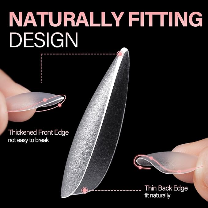 AILLSA Medium Almond Nail Tips 450PCS Full Cover Clear Acrylic Nail Tips Double-Sided Matte No Need Base Coat Press on Fake Nails Tips for Extension False Nails DIY Salon 15 Sizes