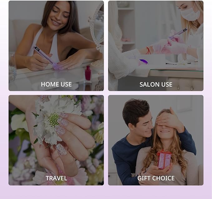 AIRSEE Cordless Mini Nail Lamp,Handheld UV Light with LCD Display for Gel Nails,Rechargeable USB Nail Dryer for Fast Cure,Rhinestone Glue Decoration,Gel Nail Strips at Home,Travel(Purple)