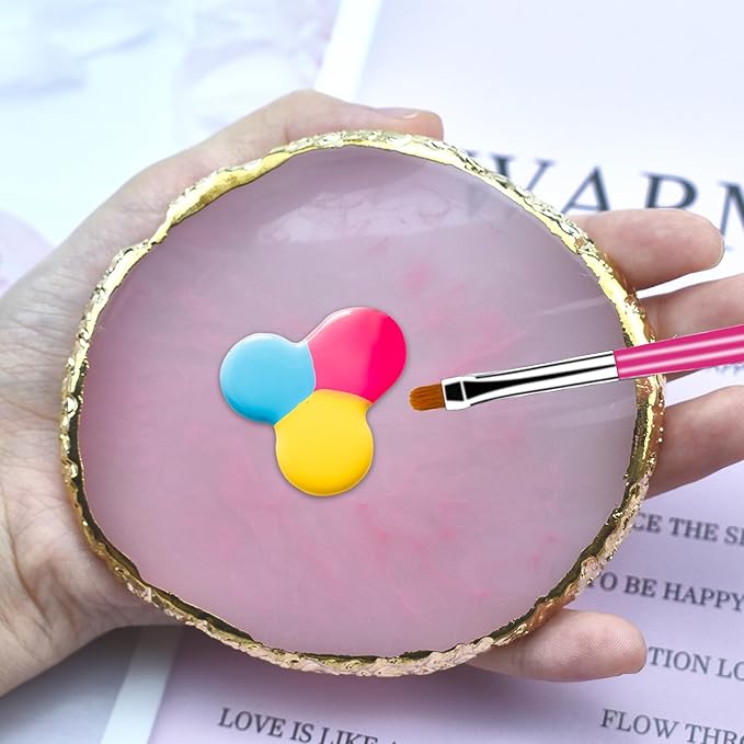Resin Nail Art Palette with 6 PCS Nail Art Brushes,Nail Polish Mixing Palette Nail Design Brush Sets, Professional Nail Art Tools for Drawing Painting 3D Design Salon & DIY Use
