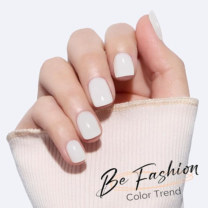 Modelones Extra Short Press on Nails,Sheer White Semi-Transparent Squoval Fake Nails, Reusable Nail Kit with Nail Glue Adhesive Tabs Mini Nail File, Nails Press Ons 32Pcs 16 Sizes, Women Girl Gift