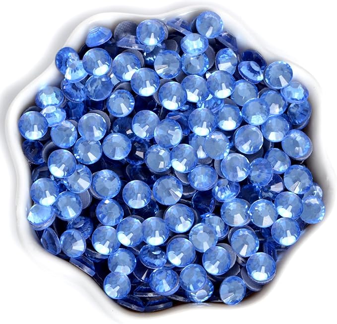 144 Pieces SS30 Lt. Sapphire Hotfix Rhinestones Flatback Round Crystal Glass Rhinestones Gems for Crafts Nail Face Art Clothes Shoes Bags DIY