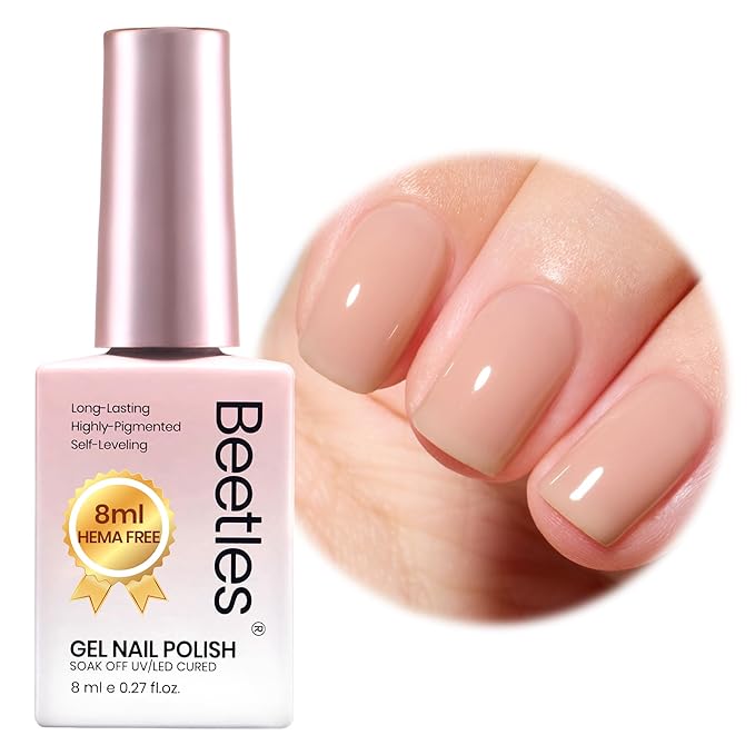 Beetles Nude Brown Gel Nail Polish - 8ml Hema Free Natural Nude Jelly Gel Polish Nail Concealer Fall Color Sheer Translucent Effect Soak Off UV Oat Latte Collection Nail Art Manicure Gift for Women