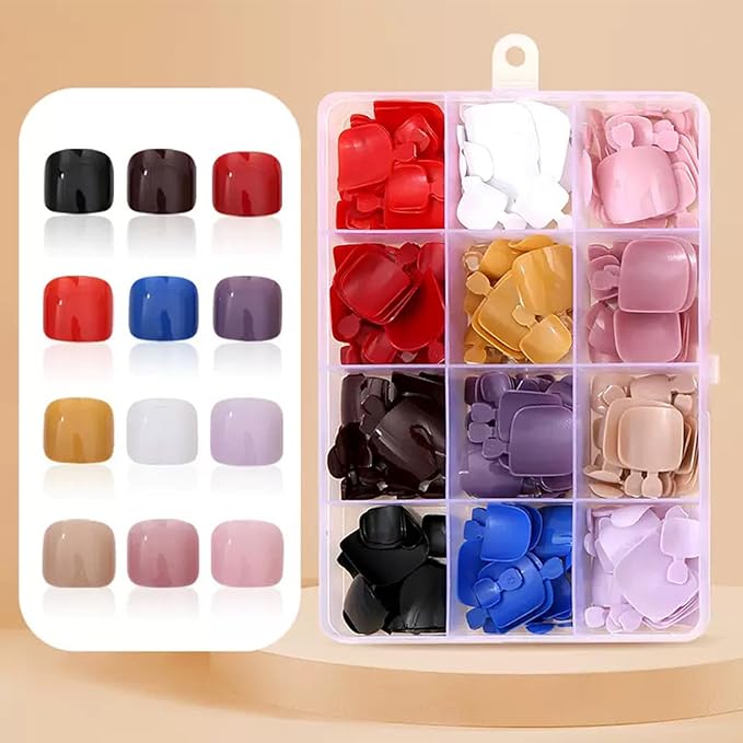 288Pcs Press on Toenails Short Square Fake Toenails Solid Color False Toenails Pure Color False Toenail Tips Glossy Toe Nails Press ons Artificial Stick on Toe Nail for Women Manicure 12Colors