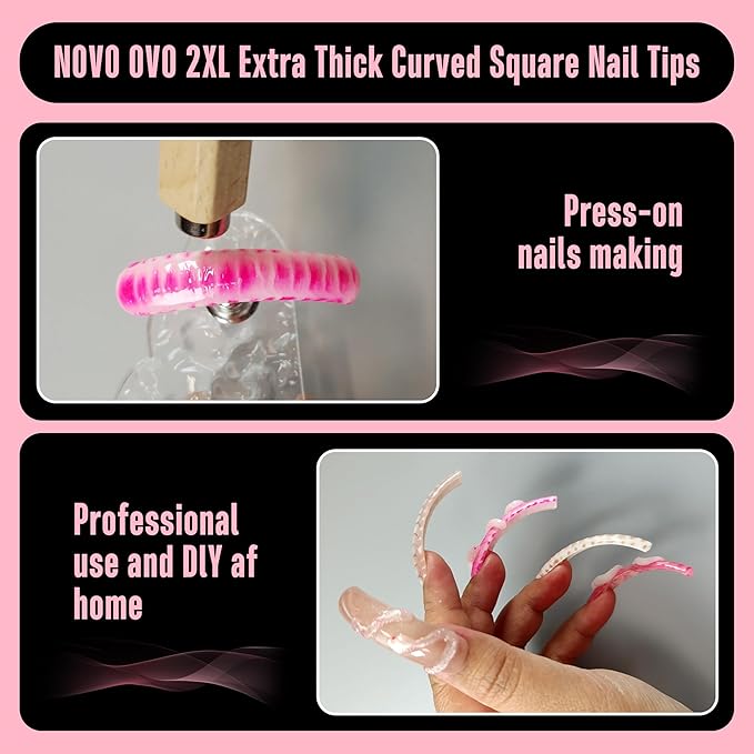 NOVO OVO Halloween XXL Curved Nail Tips Press on Full Cover, Tapered Square Gel x Extra Thick Long XL Acrylic Fake Nails Extension kit, Clear Pre-etched Soft French False Nail 12 Sizes 300pcs