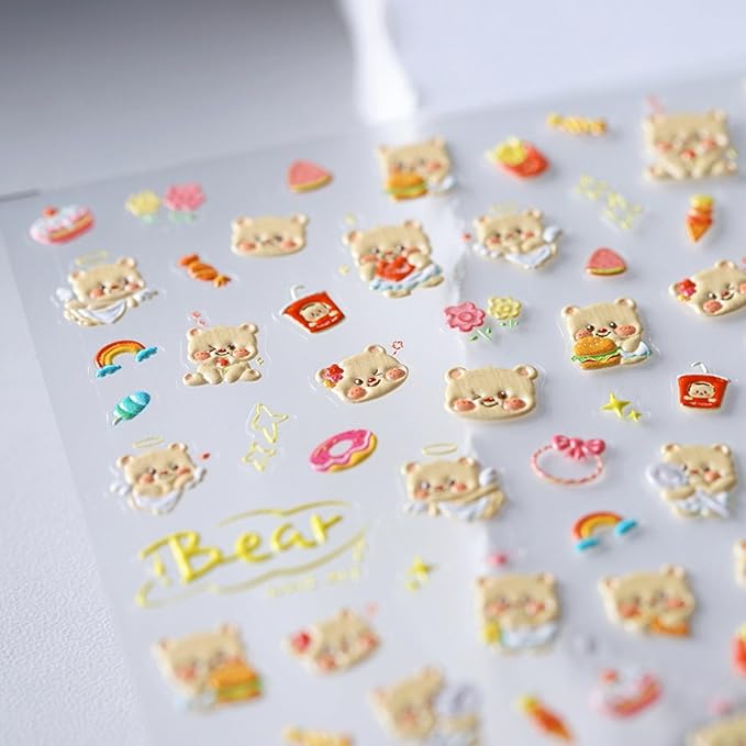 Dedyel 5D Embossed Cute Nail Art Stickers Cartoon Kawaii Design Anime Self Adhesive Nail Stickers for Women Kids Girls Nails Art Decorations
