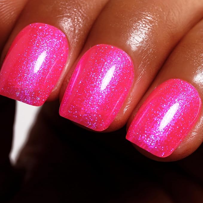 Glitter Gel Polish, Hot Pink Iridescent Glitter Gel Nail Polish Sparkle Shimmer Gel Glitter Nail Polish Summer Rainbow Soak off LED UV Gel Nail Polish for Art DIY Manicure 15ML