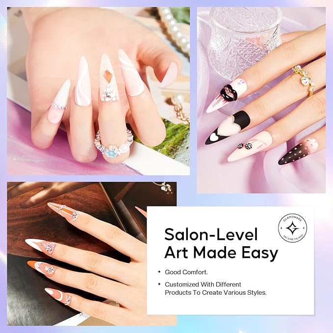 Stiletto Nails Press On Tips - 312pcs Gel Fake Nails Full Cover Extension Pre-Shape Pointed Long DIY 12 Sizes