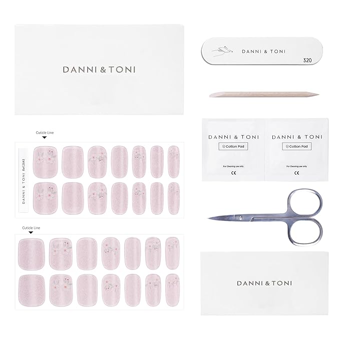 DANNI & TONI Semi Cured Gel Nail Strips Flowers (Petals of Glass) Pink Cat Eye Gel Nail Stickers 28 Stickers Gift for Woman Girls