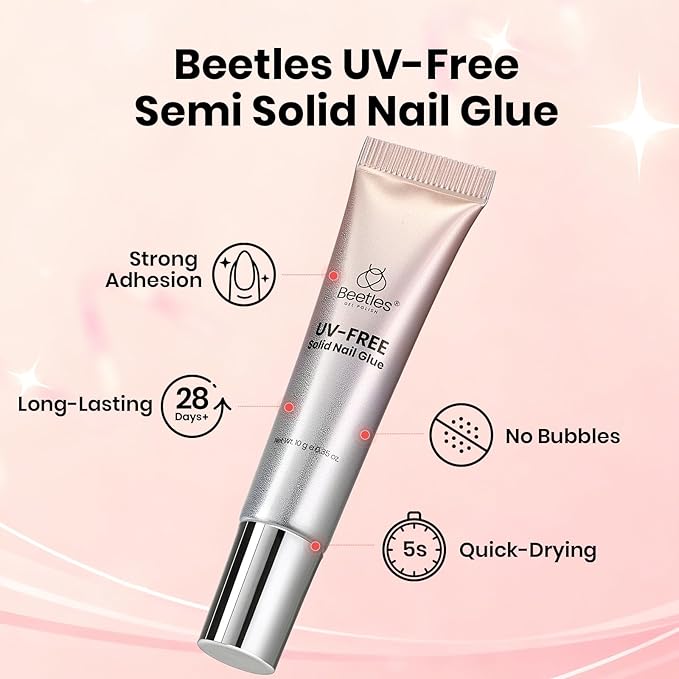 Beetles Super Strong Nail Glue for Press On Nails, No UV Light Needed, 2Pcs 10g Quick Drying Semi Solid Nail Glue, Strong Hold for False & Acrylic Nails