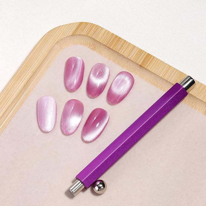 3-in-1 Cat Eye Nail Magnet Tool with Heart Magnet, Double-Ended Cylindrical & Ball Magnets for Cat Eye Gel Polish Glass Bead Nail Effects Manicure Supplies imanes para uñas (Purple)