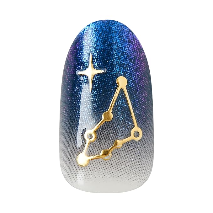 KISS Voguish Fantasy Holiday Press On Nails, ‘Merry Magic’, Navy, Medium Oval, No Damage To Natural Nails, Pink Gel Nail Glue (2g), Mini Nail File, Manicure Stick, & 28 Fake Nails