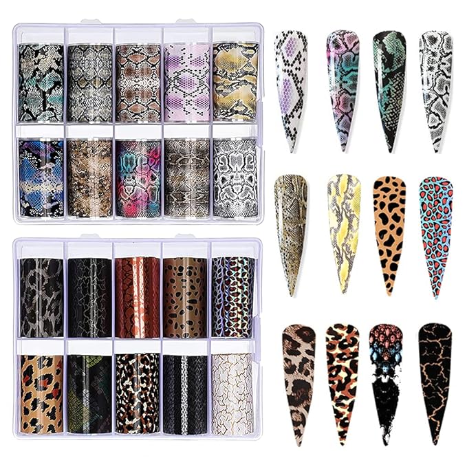 CHANGAR Animal Skin Nail Art Foil Transfer Decals Serpentine Leopard Print Tiger Snake Skin Pattern Fish Scale Nail Foil A...
