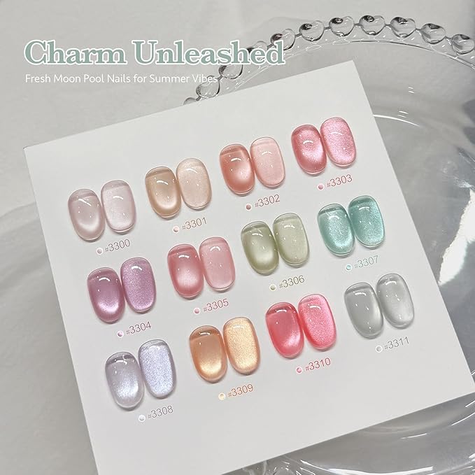 GAOY Blue Glassy Cat Eye Gel Nail Polish, 16ml Glitter Holographic Nail Polish with Magnet, Reflective Translucent UV Gel, 3307 Moon Pool
