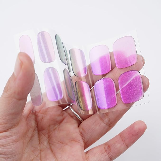 DANNI & TONI Semi Cured Gel Nail Strips Metallic Purple Chrome Gel Nail Wraps UV Nails 28 Stickers Gift for Women | Lustre Luxe