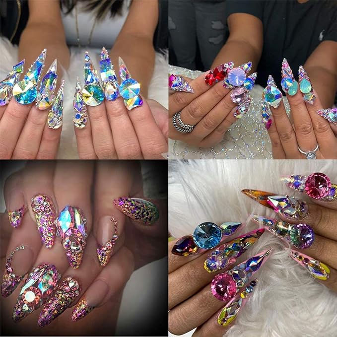 DONGZHOU 100pcs Mix Shape Crystal AB Nail Art Rhinestone Gems Point Back Fancy Stone Sew On Rhinestone Loose Crystal Sewing for Clothing Wedding Dress Nail Art Shoes Bags DIY Crafts