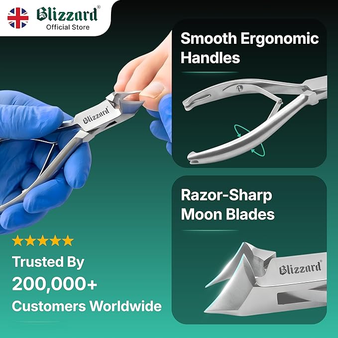 Nail Clippers for Men with Thick or Ingrown Toenails – Blizzard Podiatrist Toenail Clipper Set German Forged – 5.5 inch Heavy Duty Nail Cutter – Moon Head Smooth Handles - Hospital Grade