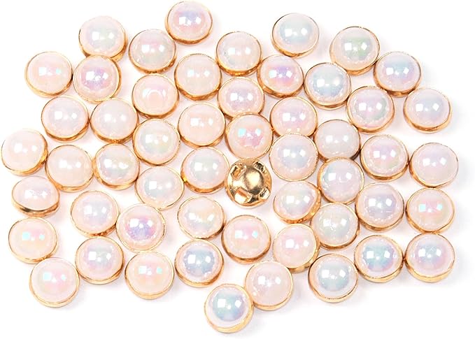 200Pcs Pearl Sew on Rhinestones for Crafting,8mm Claw Pearl Embellished Rhinestoness for DIY,Half Round Pearls for for Crafting Jewelry Handicrafts Clothes Bag Shoes-Ab Colorful(Gold Claw)